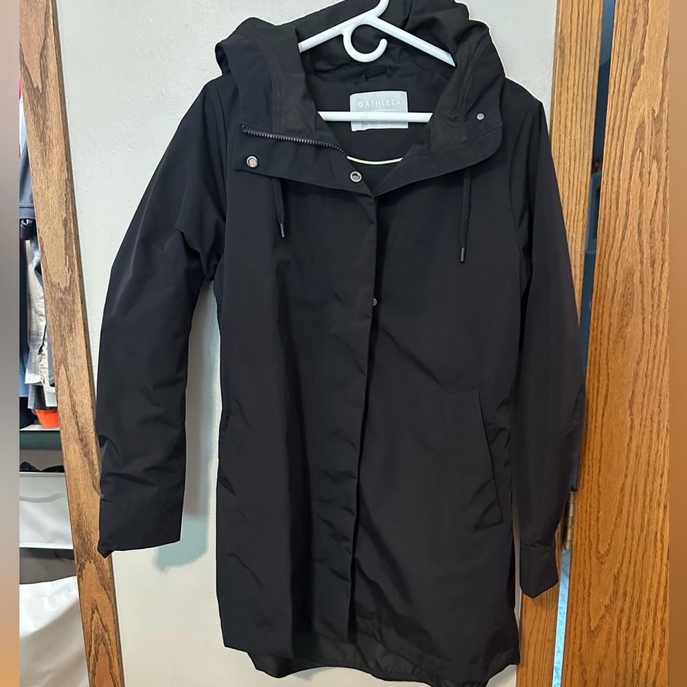 Athleta Black Trench Coat with Hood